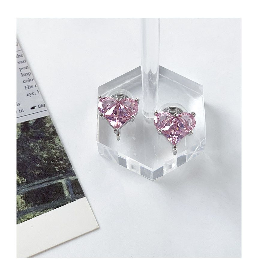 Rhinestone Heart Stud Earring / Clip-On Earring