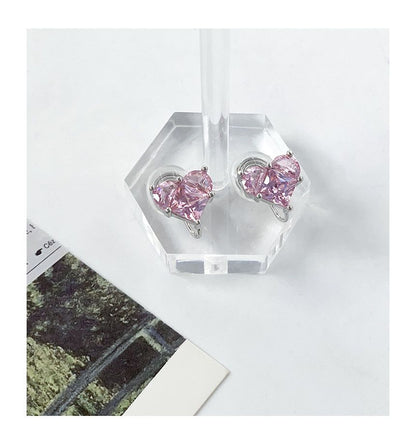 Rhinestone Heart Stud Earring / Clip-On Earring