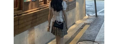 Puff-Sleeve Plain Button-Up Shirt