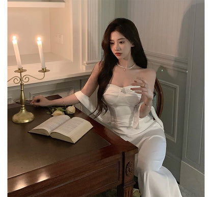 Bodycon Strapless Shirred Plain Evening Gown