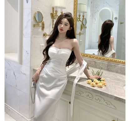 Bodycon Strapless Shirred Plain Evening Gown