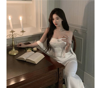 Bodycon Strapless Shirred Plain Evening Gown