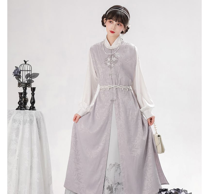 Long-Sleeve Floral Print Traditional Chinese Costume Set