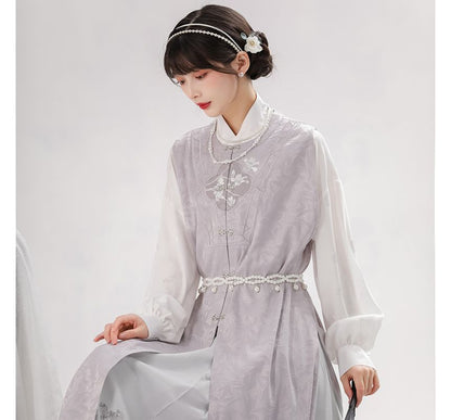 Long-Sleeve Floral Print Traditional Chinese Costume Set