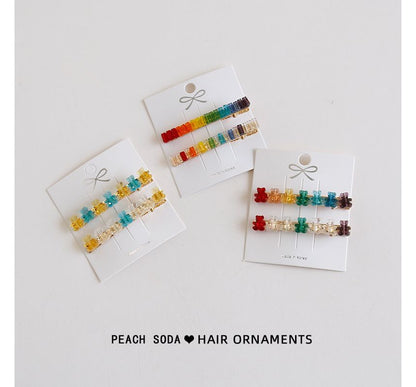 Pince à cheveux en résine ours / arc-en-ciel