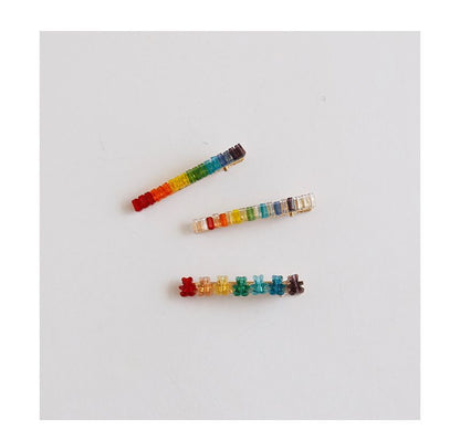 Pince à cheveux en résine ours / arc-en-ciel