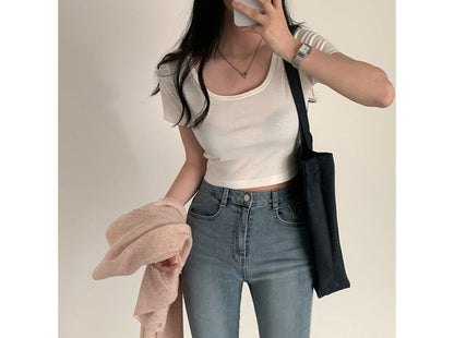 T-shirt court uni à manches courtes