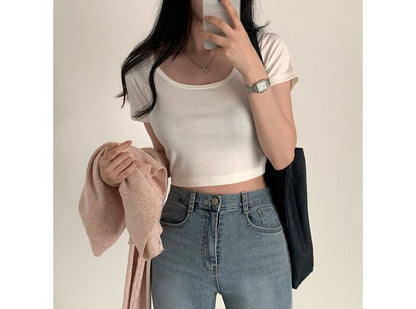 T-shirt court uni à manches courtes