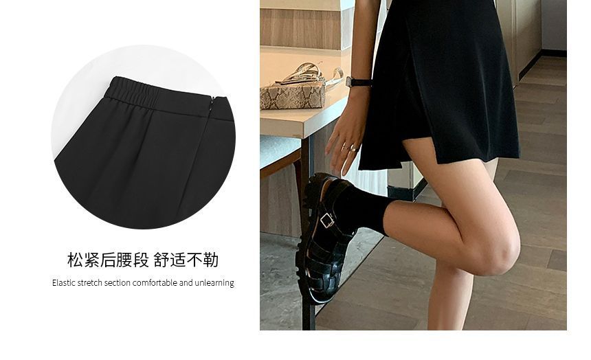 High Waist Plain Slit Mini A-Line Skort