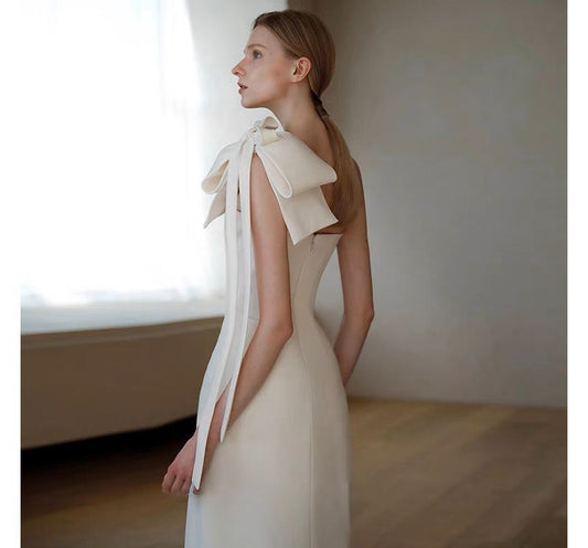 One-Shoulder Bow Slit Sheath Cocktail Dress