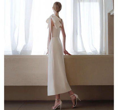One-Shoulder Bow Slit Sheath Cocktail Dress
