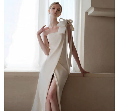 One-Shoulder Bow Slit Sheath Cocktail Dress