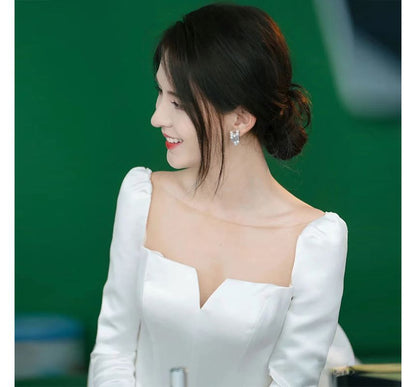 Long-Sleeve Plain A-Line Wedding Dress