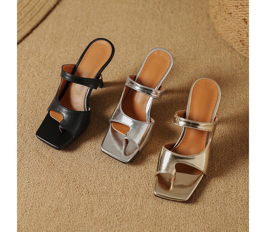 Toe Loop Cutout High Heel Slide Sandals