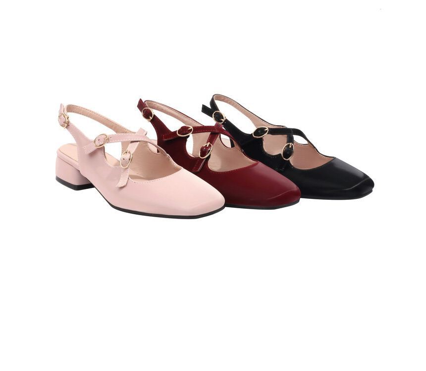 Square Toe Cross Strap Slingback Chunky Heel Sandals