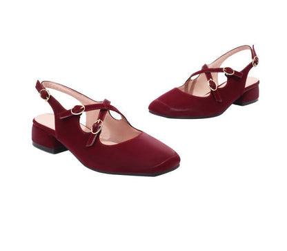 Square Toe Cross Strap Slingback Chunky Heel Sandals