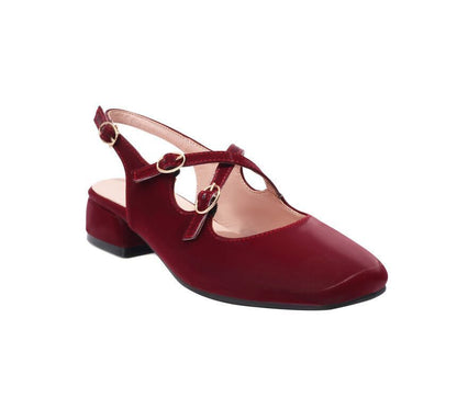 Square Toe Cross Strap Slingback Chunky Heel Sandals