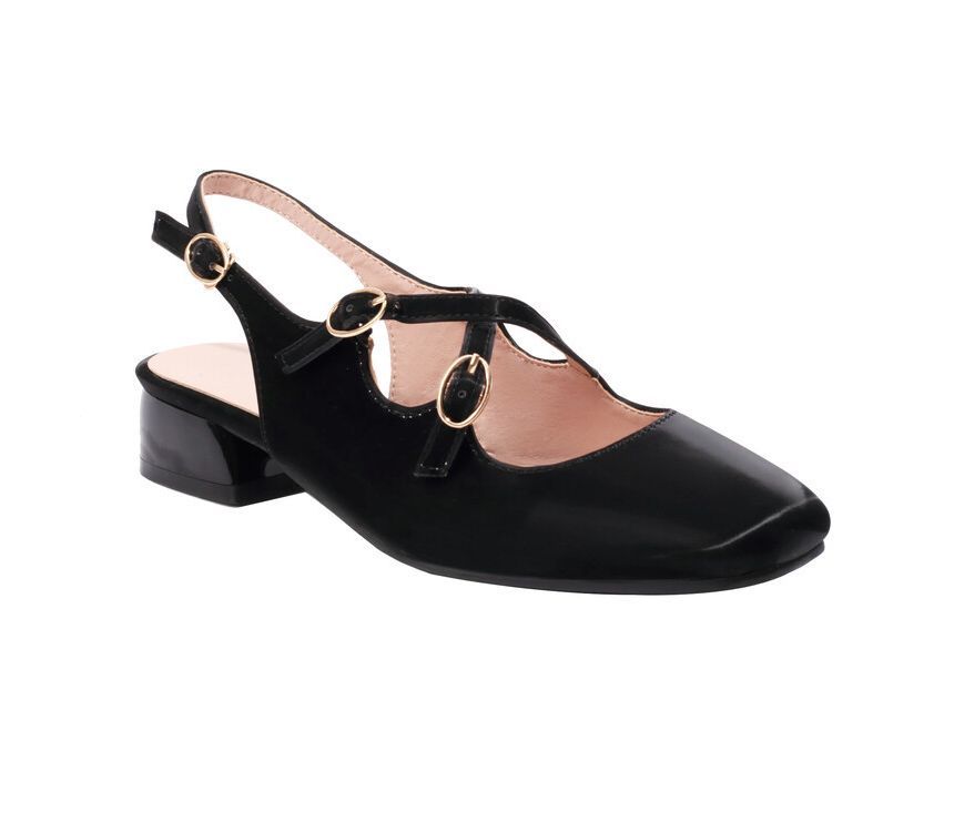 Square Toe Cross Strap Slingback Chunky Heel Sandals