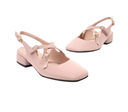 Square Toe Cross Strap Slingback Chunky Heel Sandals