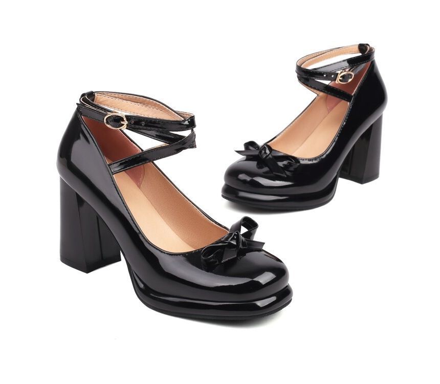 Bow Ankle Strap Platform Chunky Heel Mary Jane Pumps