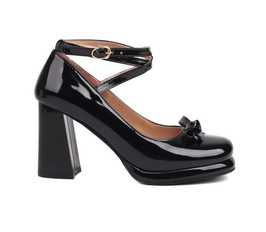 Bow Ankle Strap Platform Chunky Heel Mary Jane Pumps