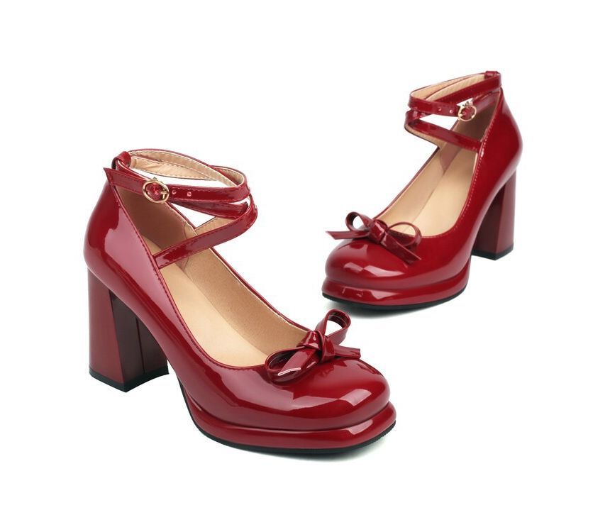 Bow Ankle Strap Platform Chunky Heel Mary Jane Pumps