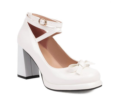 Bow Ankle Strap Platform Chunky Heel Mary Jane Pumps