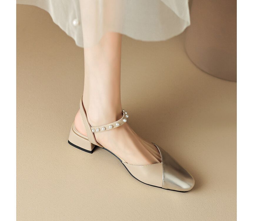 Block Heel Faux Pearl Sandals