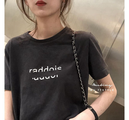 Short-Sleeve Crew Neck Lettering T-Shirt