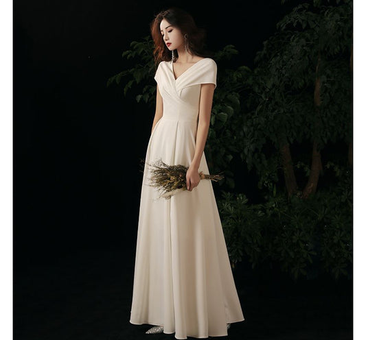Short-Sleeve V-Neck Plain Ruched A-Line Cocktail Dress (Various Designs)