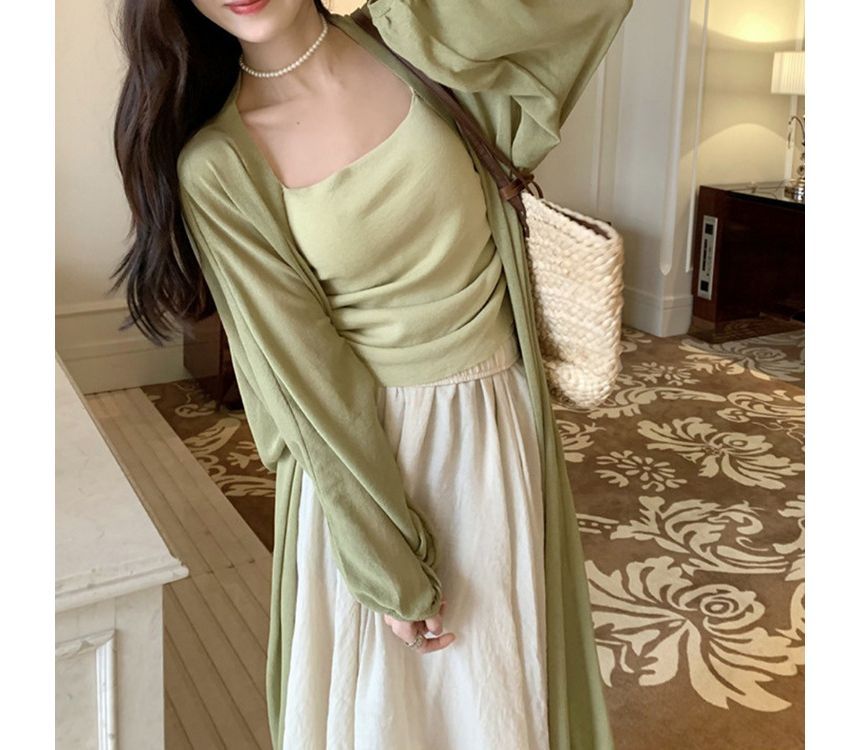 Plain Front Open Midi Cardigan