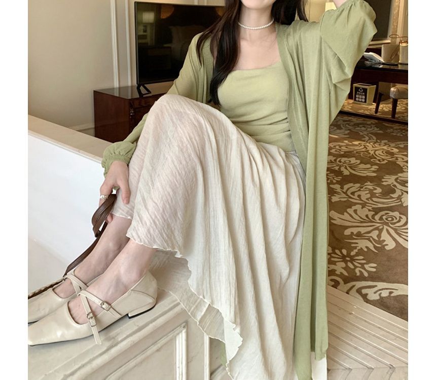 Plain Front Open Midi Cardigan