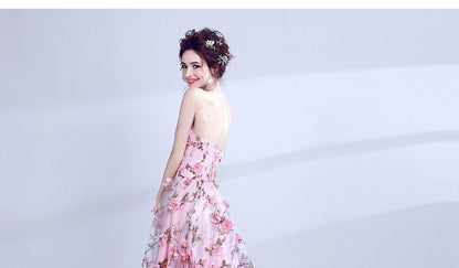 A-Line Strapless Gown Floral Evening Lace