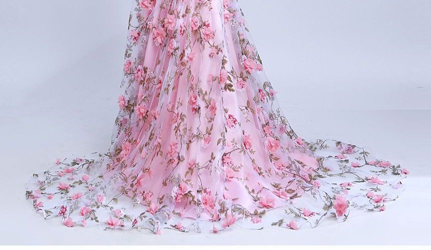 A-Line Strapless Gown Floral Evening Lace