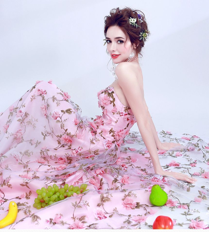 A-Line Strapless Gown Floral Evening Lace