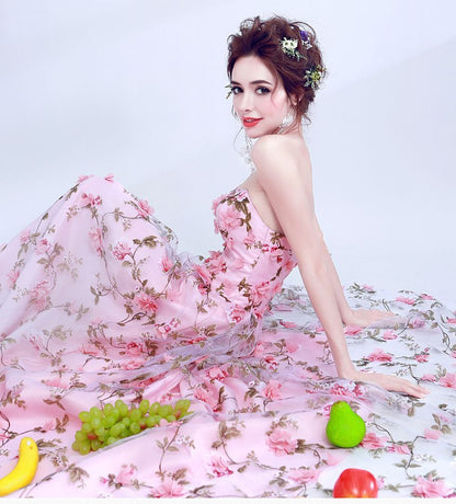 A-Line Strapless Gown Floral Evening Lace