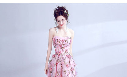 A-Line Strapless Gown Floral Evening Lace