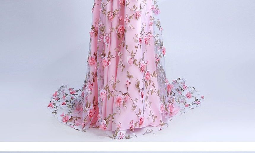 A-Line Strapless Gown Floral Evening Lace