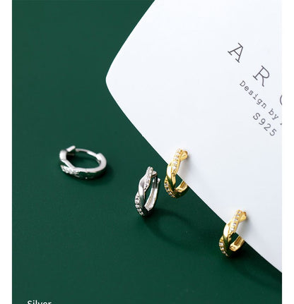 Rhinestone Sterling Silver Hoop Earring