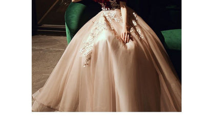Cold-Shoulder Floral Applique Velvet Panel A-Line Evening Gown