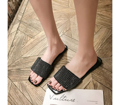 Rhinestone Flat Slide Sandals