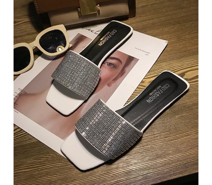 Rhinestone Flat Slide Sandals