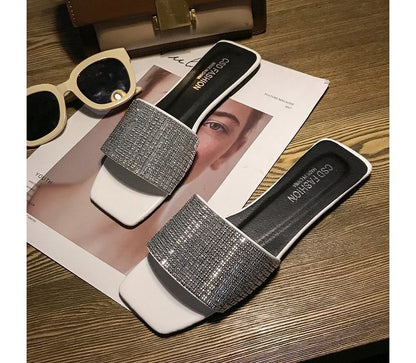 Rhinestone Flat Slide Sandals