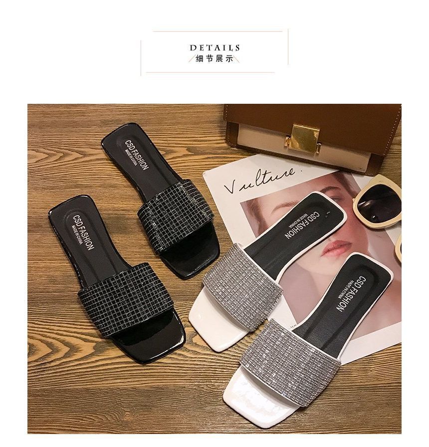 Rhinestone Flat Slide Sandals