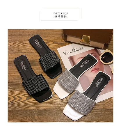 Rhinestone Flat Slide Sandals