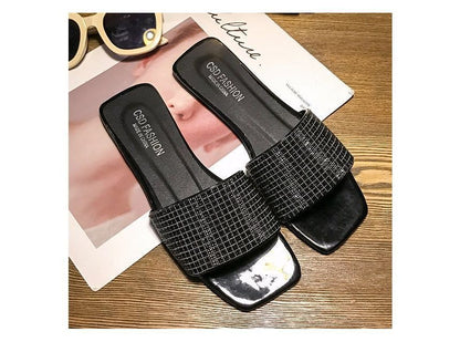 Rhinestone Flat Slide Sandals