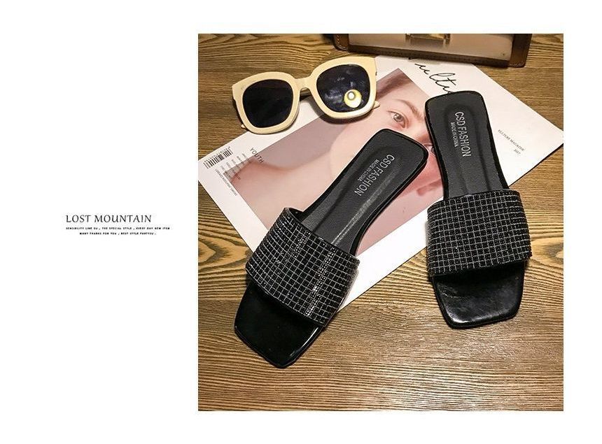 Rhinestone Flat Slide Sandals