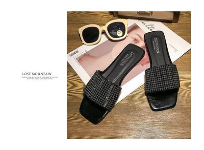 Rhinestone Flat Slide Sandals