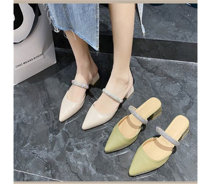 Rhinestone Chunky Heel Slide Sandals