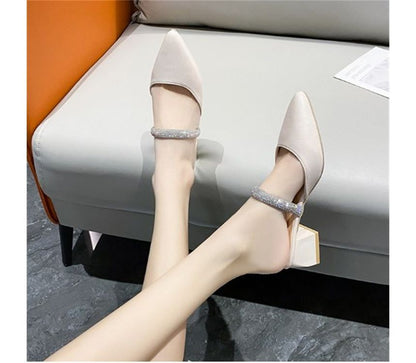 Rhinestone Chunky Heel Slide Sandals